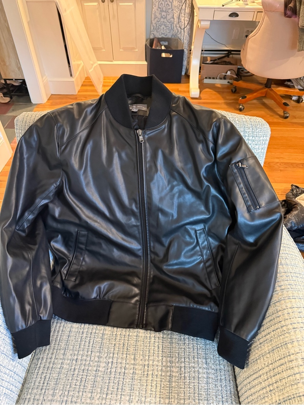 Michael Kors Black Faux Leather Bomber Jacket